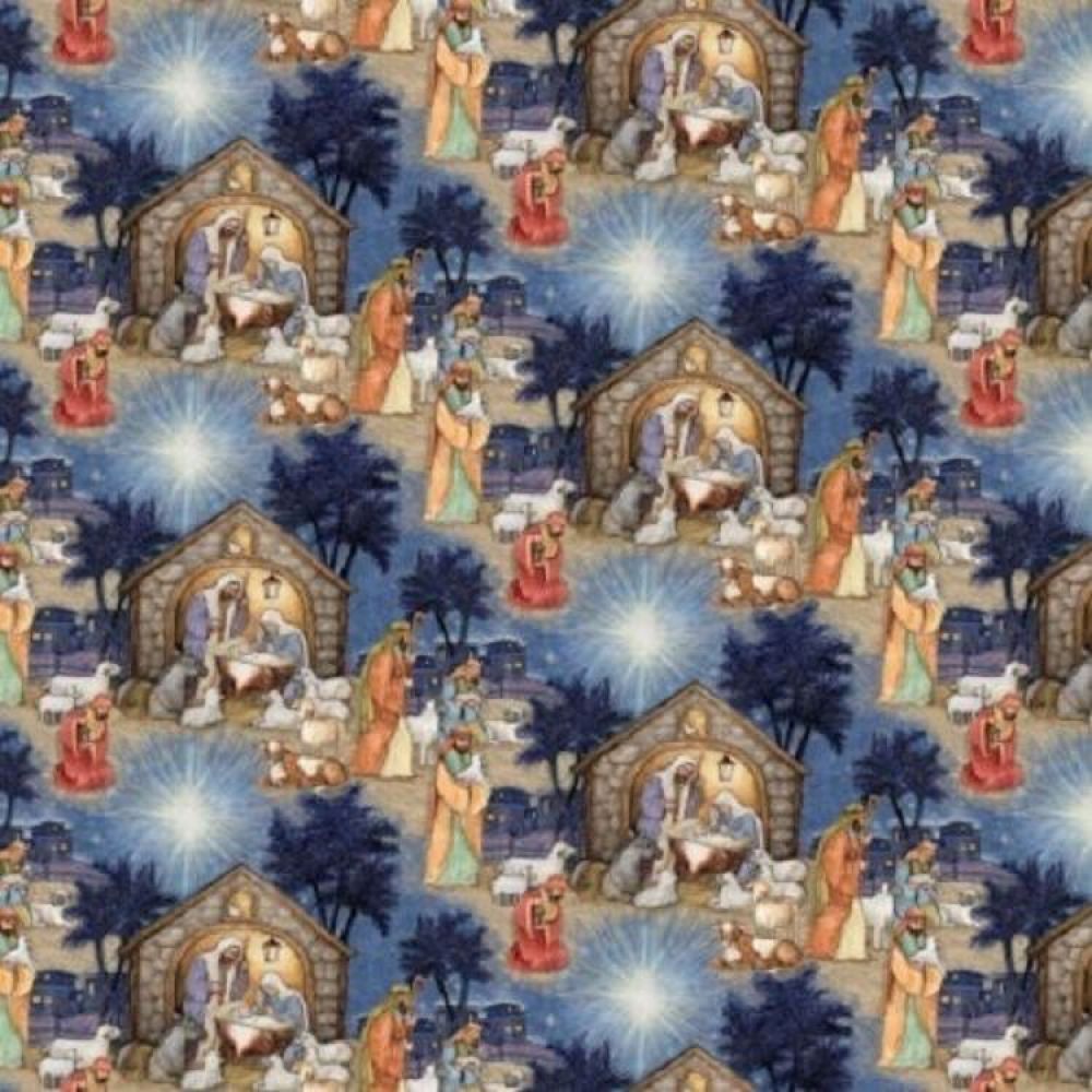 Blessed Birth Scenic Fabric by the 1/2 yard